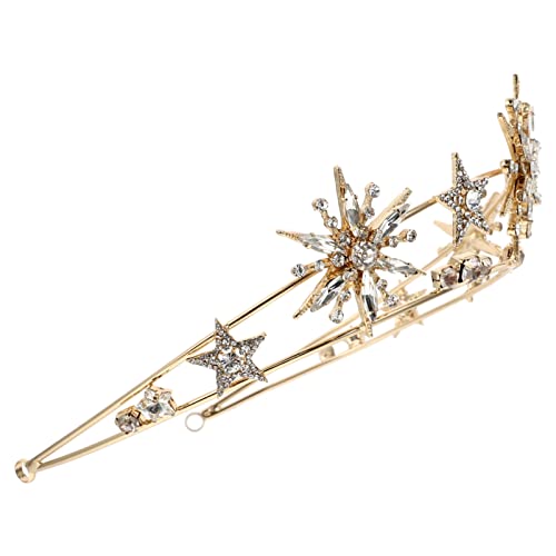 minkissy Stern Stirnband Krone Kristall Strass Braut Stern Tiara Stirnband Geburtstag Hochzeit Festzug Abschlussball Halloween Kopfschmuck Kopfschmuck (Golden) von minkissy