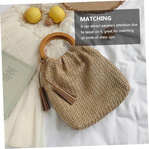 minkissy Stilvolle Damen Strandtasche aus Geflochtenem Stroh mit Rundem Holzgriff Leichte Schultertasche für Reisen und Alltag Handgefertigt Robust und Modisch für Sommer und Freizeit minkissy Stilvolle Damen Strandtasche aus Geflochtenem Stroh mit Rundem Holzgriff Leichte Schultertasche für Reisen und Alltag Handgefertigt Robust und Modisch für Sommer und Freizeit von minkissy
