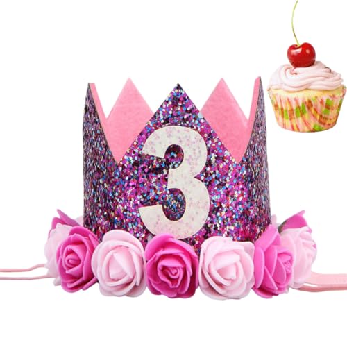 minkissy Kinder Haargummis Kinderhüte Dekoration Für Die 3. Geburtstagsfeier Baby-prinzessin Tiara Babygeburtstag Hut Glitzer-baby-party Kopfschmuck Foto Neugeboren Geburtstagskuchen von minkissy