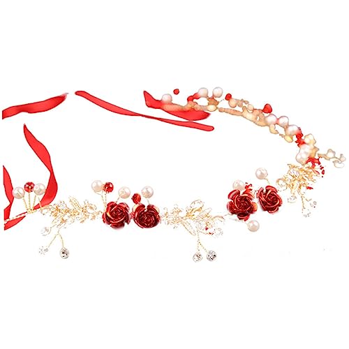 minkissy Blumen-stirnband Rot Für Hochzeiten Braut-kopfschmuck Hochzeits-accessoire Perlen-haar-schmuck Festive-haarschmuck Blumen-perlen-stirnband Braut- Hochzeit-accessoire von minkissy