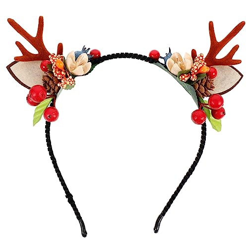 minkissy Stirnband Geweih Kopfschmuck Hirsch Kopfbedeckung Hirsch Rentier Haarbänder Weihnachtsgeweih-stirnbänder Für Frauen Weihnachtsstirnbänder Für Mädchen Trompete Kind Holz Blumen von minkissy