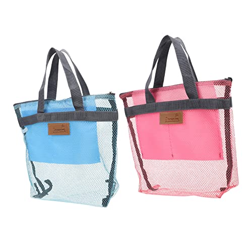 minkissy Strandtasche aus Netzstoff, große Kapazität, Reise-Organizer, Kosmetik-Organizer, Reise-Kulturbeutel, Kulturbeutel, Outdoor-Toilettenartikel, Nylon, für Damen und Herren, 2 Stück, siehe von minkissy