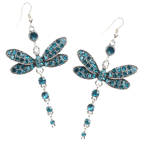 minkissy Strass Ohrringe Damen Blaue Libellen Ohrhänger mit Funkelnden Kristallen Statement Ohrringe für Frauen Schmuckaccessoires für Party Hochzeit und Alltag von minkissy