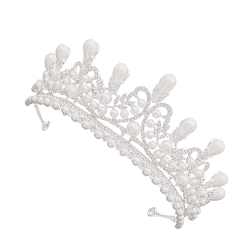 minkissy Strass Perle Krone Prinzessin Diadem Stirnband Perle Hochzeit Tiara Braut Strass Kristall Tiara/Rheinisch Hochzeit Stirnband Stirnbänder mit Perlen Zubehör Braut Barock, 14x6cm, Strasssteine von minkissy