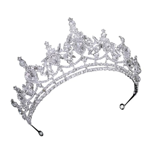 minkissy Strass-krone Brautkrone Hochzeit Kopfschmuck Bachelorette Stirnband Kronen Für Frauen Prinzessin Krone Haarschmuck Für Die Braut Strasskrone Für Damen Silver Zinklegierung von minkissy