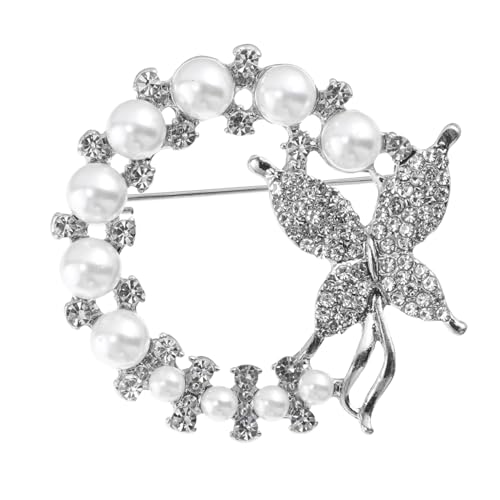 minkissy Strassbrosche Schmetterling mit Perle Silberfarbene Anstecknadel für Damen Schmuck Accessoire für Kleidung Schal Tasche Party und Alltag von minkissy