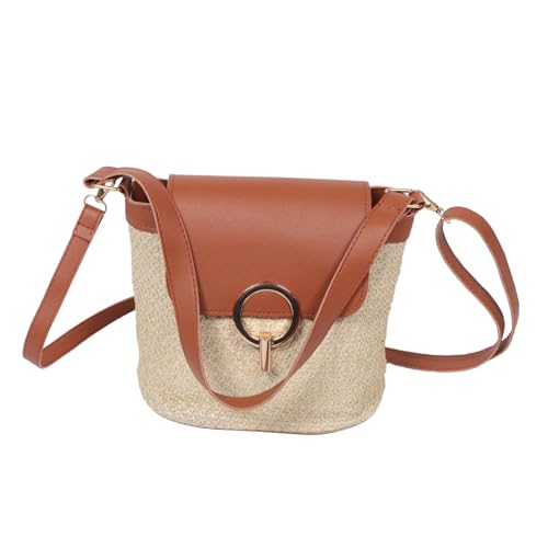 minkissy Gewebte Braune Umhängetasche Für Damen Handytasche Aus Stroh Lässige Strandtasche Kleine Beuteltasche Boho-beuteltasche Für Alltag von minkissy