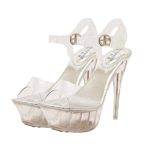 minkissy Stylische Damen High Heels Sandalen aus Premium PVC mit Rutschfester Sohle Hoher Strapazierfähigkeit und Hoher Atmungsaktivität für Partys Hochzeiten und Nachtclub Silber von minkissy
