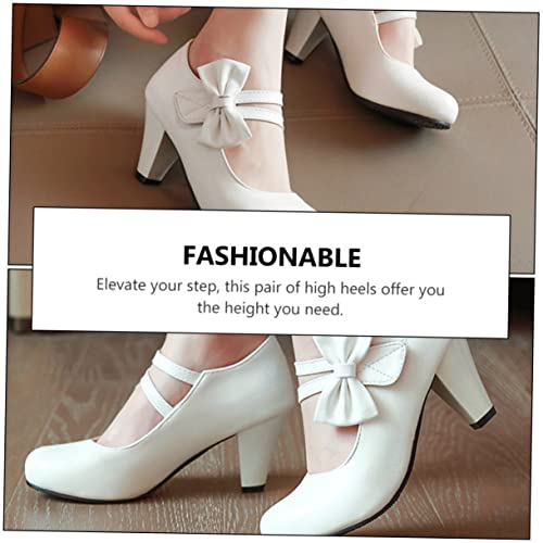 minkissy Stylische Damen High Heels mit Schleifen Design rutschfeste Mary Pumps Eleganter Blockabsatz Schuhe für Damen für Partys und Alltag Weiß von minkissy