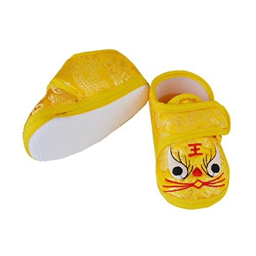 minkissy Stylische Erstlaufschuhe mit Niedlichem Tigerkopf Motiv Atmungsaktiv und Rutschfest Weiche Sohle Geeignet für Neugeborene Monate Gelb Bequeme Babyschuhe von minkissy