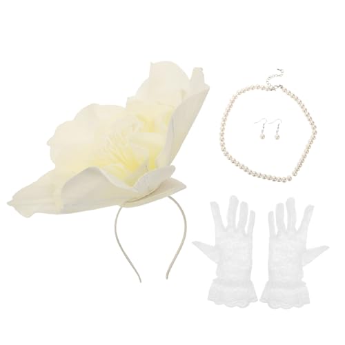 minkissy Tea Party Stirnband Haarbänder Haarband Hochzeit Braut Haarschmuck Hochzeits Haarblumen Kunstperlen Ohrringe Halskette Floraler Kopfschmuck Für Frauen Fascinator Hut Für von minkissy