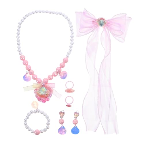 minkissy Kinderschmuckset Für Mädchen Mit Meerjungfrauen-motiv Halskette Armband Ring Ohrringe Und Haarspangen Sicher Und Vielseitig Einsetzbar von minkissy