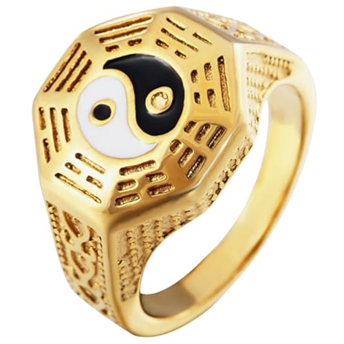 minkissy Titanstahl Ring für Herren Antiker Yin Ring Stilvolles Fingeraccessoire für Partys Dating Veranstaltungen Goldfarben Langlebig Elegant von minkissy
