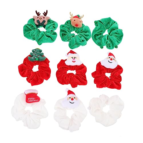 minkissy Traditionelle Farben Weihnachten Scrunchy Haargummis 9 Stück Haar-accessoires Mädchen Für Pferdeschwanzhalter von minkissy