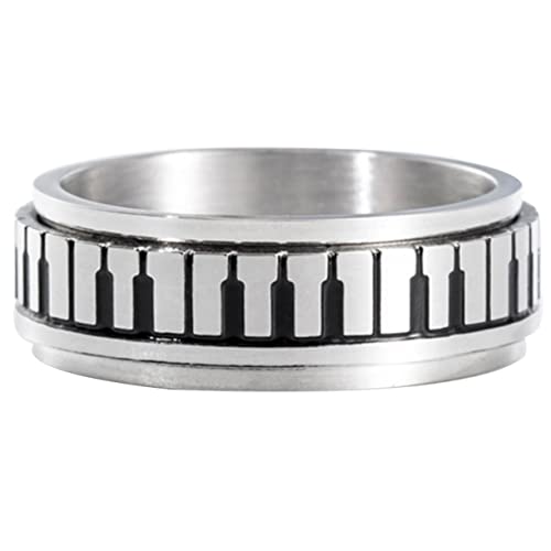 minkissy Klaviertastenschmuck Silberring Dekorativer Kreativring Edelstahlring Mit Fingerring-ornament Musikfestivalgeschenk Praktischer Schlüsselring Für Herren von minkissy