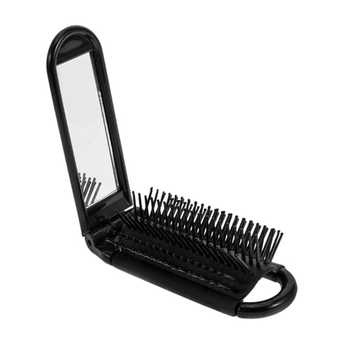 minkissy Tragbarer Zusammenklappbarer Haarbürstenspiegel Kompaktes Reise-haarstyling-tool Mini-bürste für Frauen und Männer Nasshaarkamm Modischer Taschenspiegel Schwarz von minkissy