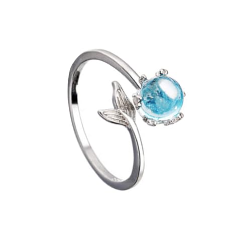 minkissy Verstellbarer Damenring mit Kreativem Fischschwanz design und Funkelndem Zirkonia Eleganter Offener Schmuck für Frauen Mädchen und Freundinnen Modischer Weißgold fingerreif von minkissy