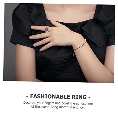 minkissy Verstellbarer Evil Eyeball Ring Herren Schmuck Unisex Offener Ring Cuff Modischer Party Accessoire Tiefrot für Alltag und Besondere Anlässe von minkissy