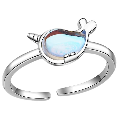 minkissy Fingerring Wal Tierfingerring Verstellbar Kupfer für Damen Offener Ring Schmuck für Mädchen Süßer Tierdesign Ring für Partys und Alltag von minkissy