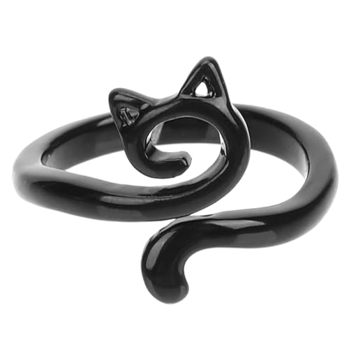 minkissy Verstellbarer Katzenring Metall für Damen Geometrischer Finger Schmuck Schwarz Modischer Tier Ring für Besonderen Einzigartiges für Freunde und Familie von minkissy