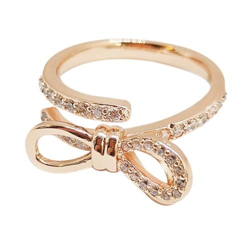minkissy Verstellbarer Offener Damenring Schleifen design und Funkelnden Strasssteinen Modisches Schmuckstück für Frauen und Mädchen Eleganter Ring für Alltag und Party von minkissy