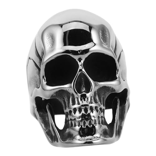 minkissy Vintage Gothic Punk Totenkopf Ring aus Edelstahl Langlebiger Retro Schädel Schmuck für Herren Universeller Finger Schmuck für Alltag und Halloween Party von minkissy
