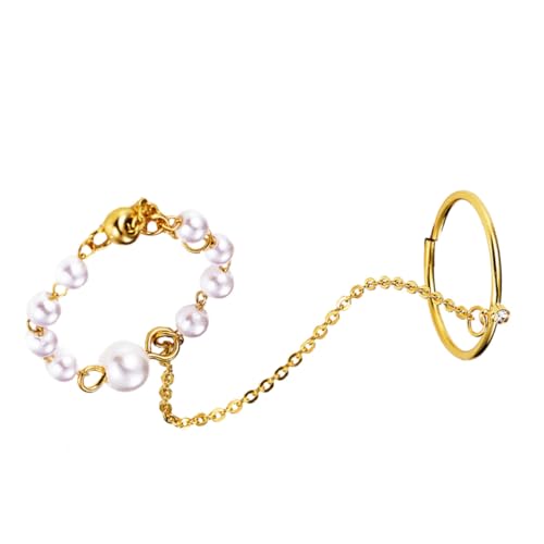 minkissy Vintage Kettenring mit Perle für Damen Stilvolles Kreatives Finger für Einzigartiges Design Kombinierbar mit Verschiedenen Outfits Hochwertiges und Detailverliebtes Schmuckstück von minkissy