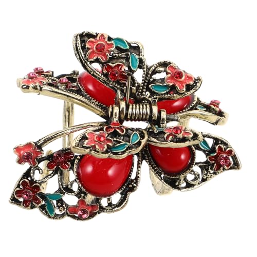 minkissy Vintage Schmetterlings Haarspange mit Strasssteinen Große Rutschfeste Haarklammer für und Mädchen Haaraccessoires für Hochzeiten und Besondere Anlässe Rot von minkissy
