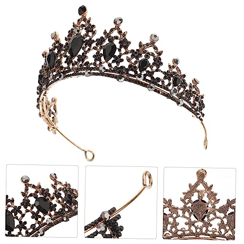 minkissy Vintage Schwarze Barock Krone Haarschmuck Damen Retro Alloy Headdress für Braut Hochzeit Stirnband Königin Tiara Kopfstück für Geburtstag Festveranstaltung von minkissy