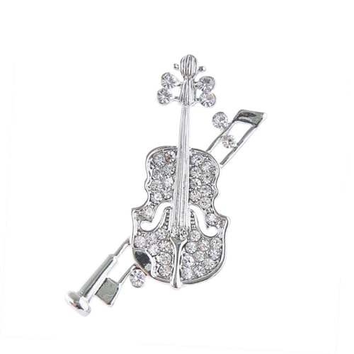 minkissy Violin Brosche mit Strass Silberfarbene Anstecknadel Kreatives Design Geeignet für Damen Schmuck für Kleider Taschen Hüte und Schals von minkissy