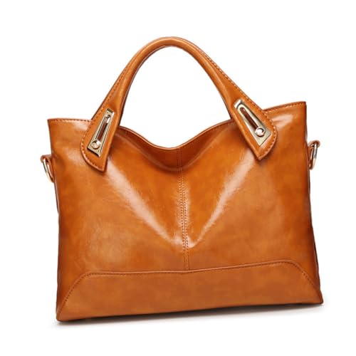 minkissy Wachs-echtledertasche Damen-umhängetasche Echtmaterial-umhängetasche Handtasche Hellbraun Schultertasche Echtleder Handtasche Damen Tasche von minkissy
