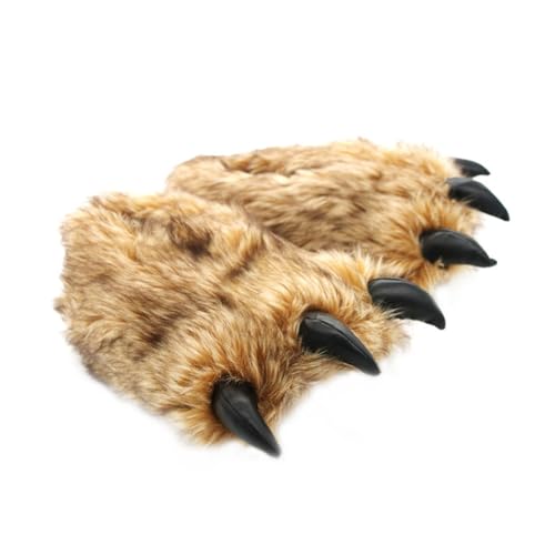 minkissy Warme Plüsch Hausschuhe Unisex mit Rutschfester Sohle Weiche Indoor Tierpfoten Slipper Gemütlich und Atmungsaktiv Langlebig für Damen und Herren Braun von minkissy