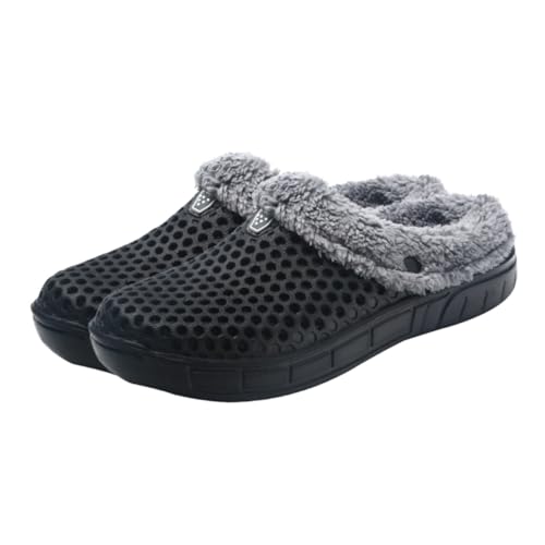minkissy Warme Winter Hausschuhe Herren Flauschige Dicke Rutschfeste Baumwollpantoffeln Slip Weiche Atmungsaktive Schlafzimmer Slipper für Kalte Tage Schwarz von minkissy