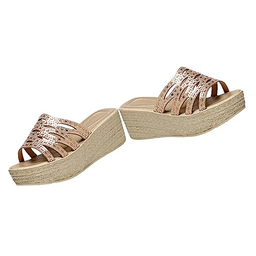 minkissy Wedgesandalen Damen Gold Glitzer Plattformabsatz Bequeme Sommerschuhe Rutschfeste Sohlen Slipper Für Alltag Arbeit Dating von minkissy