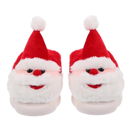 minkissy Weiche Damen Hausschuhe mit Weihnachtsmann Dicke Rutschfeste Stoffpantoffeln für Drinnen und Draußen Warme Gemütliche Winter Pantoffeln in Rot von minkissy