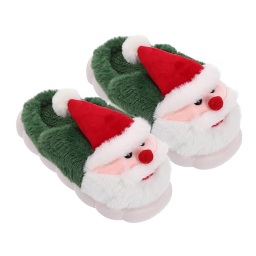minkissy Weiche Weihnachts Hausschuhe Damen mit Santa Motiv Warme Rutschfeste Winter Pantoffeln Dicke Grüne Filz Hausschuhe Gemütliche Waschbare Slippers für Kalte Tage von minkissy