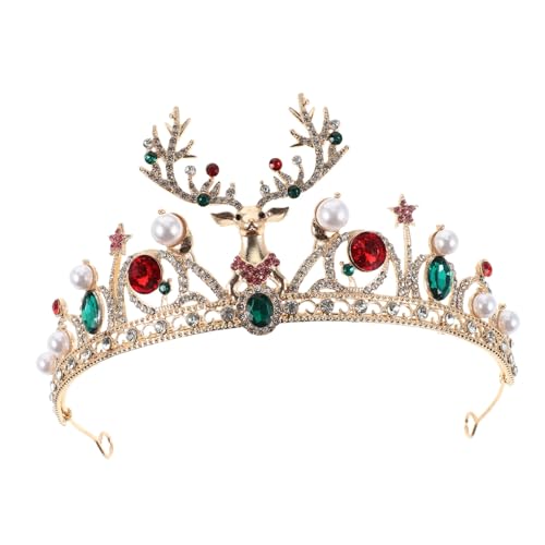 minkissy Weihnachtliche Strass-krone mit Rentiergeweih Funkelnde Tiara aus Legierung in Gold Vielseitiges Xmas-party-accessoire für Damen und Mädchen Festlicher Kopfschmuck für von minkissy