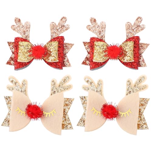 minkissy Weihnachts-Haarnadeln mit Pailletten, Elch, Geweih, Clip, Weihnachten, Rentiergeweih, Kopfschmuck, Tier-Kostüm, Zubehör für Mädchen und Frauen (Gold und Rot) von minkissy