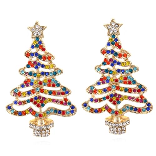 minkissy Weihnachtsbaum Ohrringe Damen Ohrstecker mit Zirkonia Leichte Metall Ohrschmuck für Weihnachten Geburtstage Festivals und Alltag von minkissy