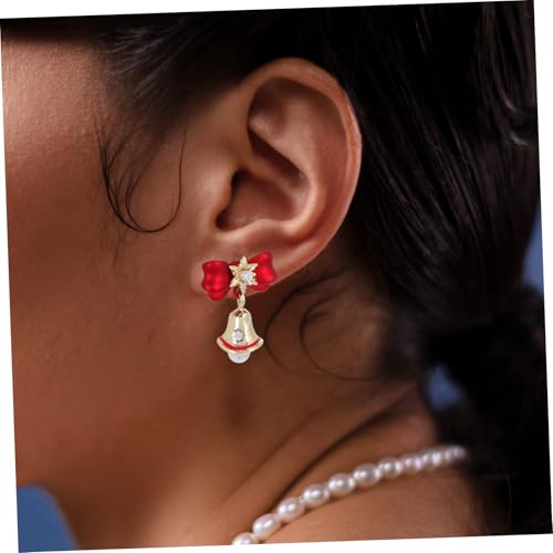 minkissy Weihnachtsohrringe Damen Rote Schleifenohrringe mit Glöckchen Festliche Ohrstecker Leicht und Hautfreundlich für Weihnachtsfeiern und Urlaubsschmuck von minkissy
