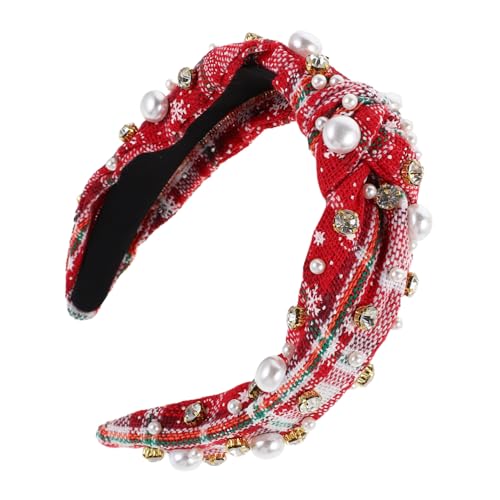 minkissy Weihnachtsperlhaarband Stirnband Mit Perlen Weihnachten Geknotetes Stirnband Perlenstirnband Geknotetes Juwelenbesetztes Haarband Stoff von minkissy