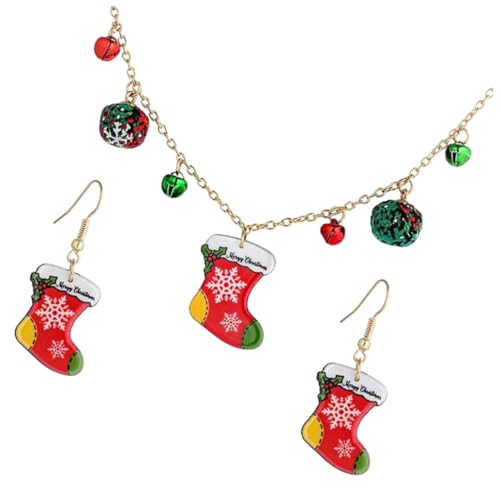 minkissy Weihnachtsschmuck Damen Festliche Weihnachtsstrumpf Ohrringe und Glocken Halskette Teen Mädchen Weihnachts Accessoire für Party und Alltag von minkissy