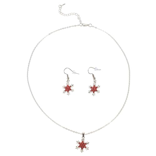 minkissy Weihnachtsschmuck Schneeflocke Anhänger Halskette und Ohrringe Rot Festlich Damen Schmuck für Weihnachtsfeier und Winterparty von minkissy
