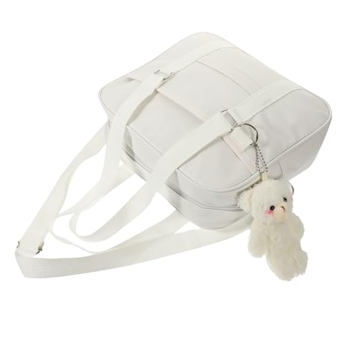 minkissy Weiß weiße Damen Umhängetasche Mädchen Schultertasche mit Anhänger Vielseitige Soft studententasche Geräumige Crossbody Bag für Alltag Schule und Freizeit Modische Handtasche mit von minkissy