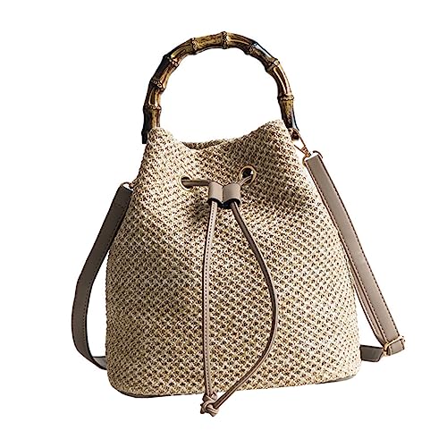 minkissy Woven Bucket Shaped Bag Damen Umhängetasche Leicht Crossbody Handtasche Strandtasche Sommer Mode Schultertasche Robust Vielseitig für Alltag und Outdoor von minkissy