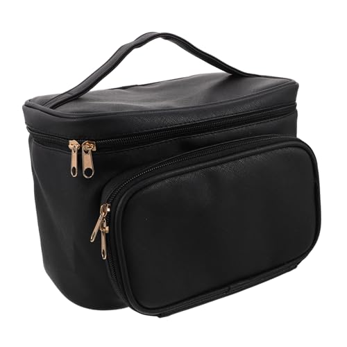 minkissy wasserdichte Große Kosmetiktasche Damen Reise Make Up Organizer mit Trennwänden und Reißverschluss Leichter PU Kulturbeutel Schwarz für Unterwegs von minkissy