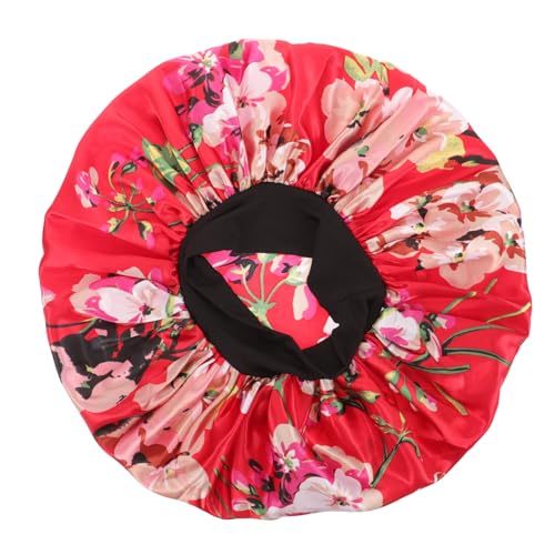 minkissy Elastische Duschhaube Krempe Runde Schlafmütze Atmungsaktive Satin-badekappe Für Frauen Für Zuhause Und Salon Weinrot von minkissy