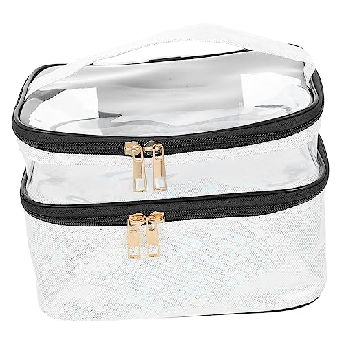 minkissy zweilagige Kosmetiktasche große Kosmetiktaschen für Frauen große Kulturtasche Make-up-Taschen durchsichtige Kosmetiktasche Aufbewahrungsbeutel für Hautpflegeartikel PVC-Waschtasche von minkissy