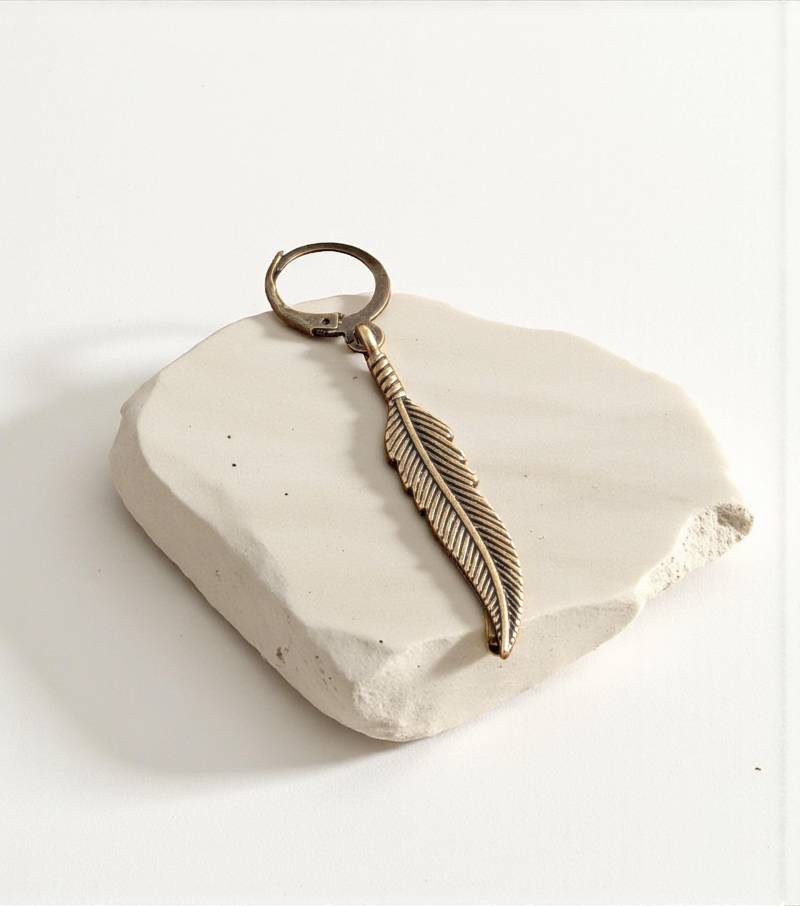 Feder Ohrring Bronzefarben Unisex, Frauen Und Männer Ohrringe, Einzeln Oder Im Set von minnasglueck