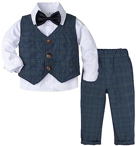 mintgreen Baby Anzug Junge, 3 Stück Gestreift Outfit Hochzeit Gentleman Kleiderset Lange Ärmel Hemd + Weste + Hosen + Krawatte, Marine, 12-18 Monate, 80 von mintgreen